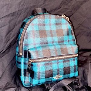 Teal Tartan COACH Mini Backpack